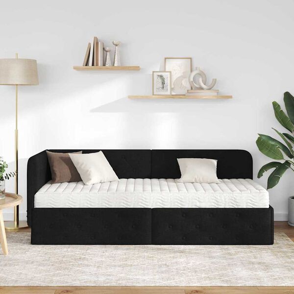 vidaXL Hoekbedframe met matras met hoofdeinde Zwart 80 x 200 cm Stof