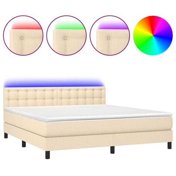vidaXL Boxspring met matras en LED stof cr&egrave;mekleurig 160x200 cm
