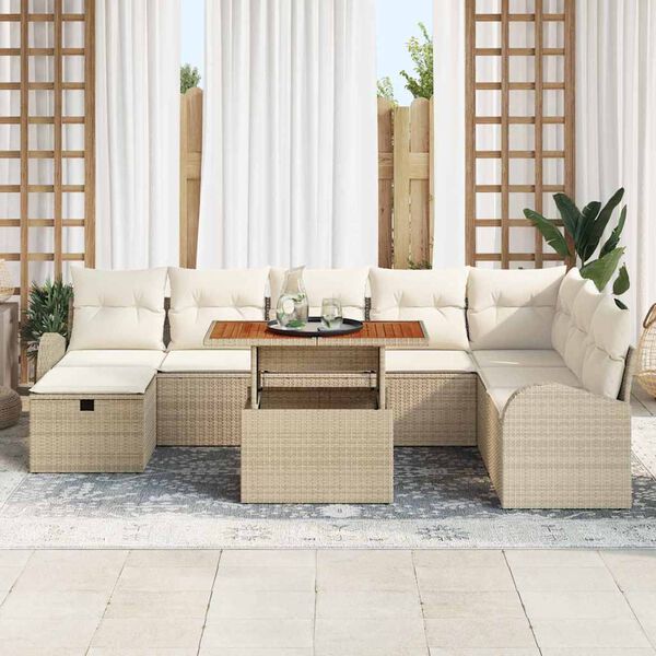 vidaXL Tuin Sofa Set 9 pcs Beige poly rattan