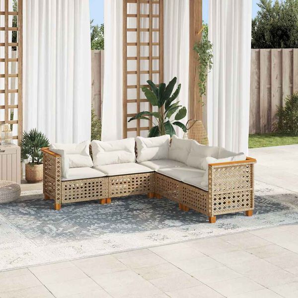 vidaXL 5-delige Loungeset met kussens poly rattan beige