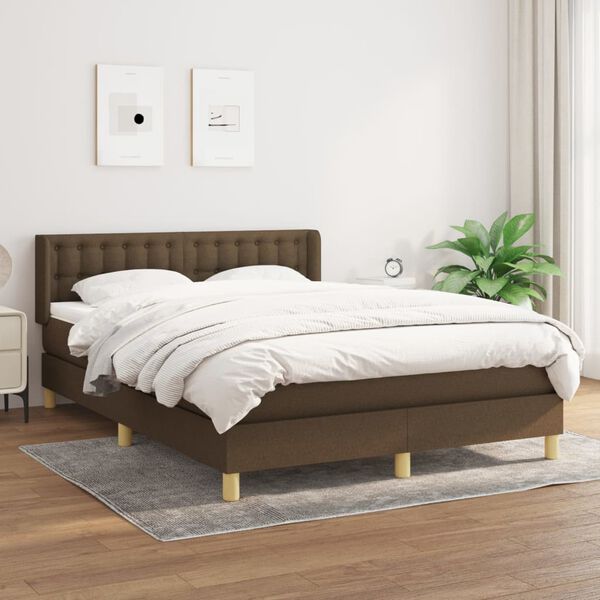 vidaXL Boxspring met matras stof donkerbruin 140x190 cm