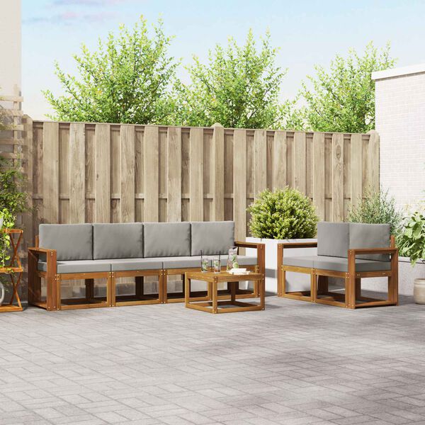 vidaXL Buiten bankenset met kussen 7 pcs Natuurlijk en Lichtgrijs