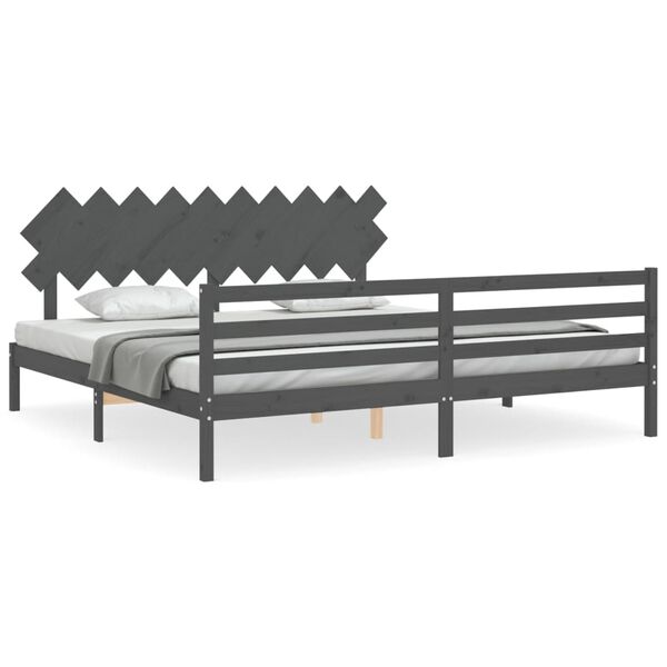 vidaXL Bedframe met hoofdbord massief hout grijs 200x200 cm