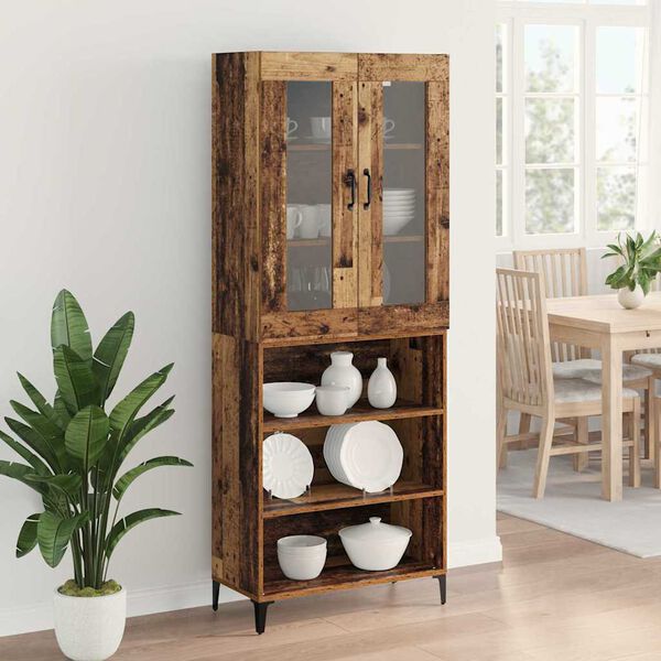 vidaXL Highboard Oud Hout 69,5 x 34 x 180 cm Bewerkt hout