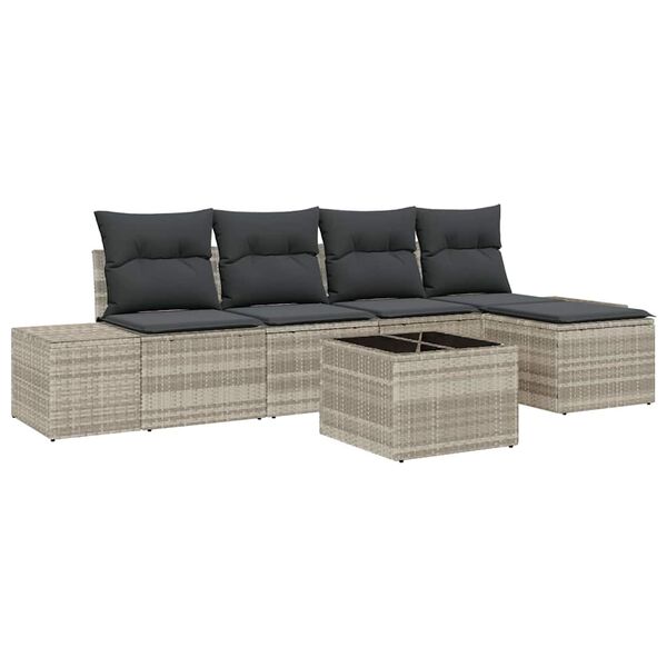 vidaXL Tuin Sofa Set met kussen 5 pcs Lichtgrijs poly rattan