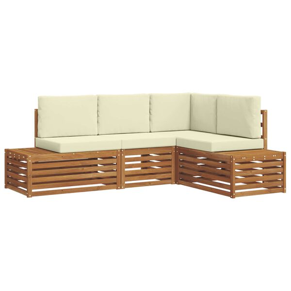 vidaXL Buiten bankenset met kussen 4 Stuk Natuurlijk en Cr&egrave;me