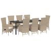 vidaXL Tuin eettafelset met kussen 9 pcs Beige poly rattan