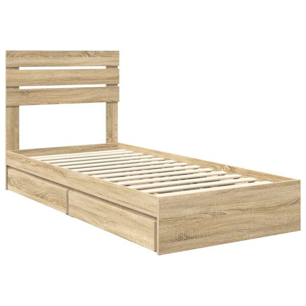 vidaXL Opslag bed met hoofdeinde Sonoma Eiken 90 x 190 cm Bewerkt hout