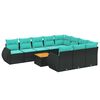 vidaXL 11-delige tuinbankset met kussens, zwart polyrotan