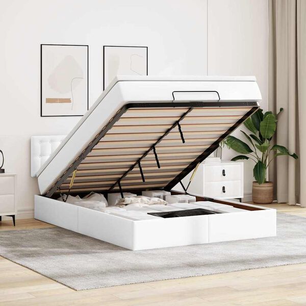 vidaXL Bed poef met matrassen en LED's 140x190cm kunstleer zuiver wit