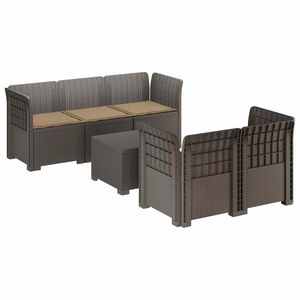 vidaXL 5-Zits Tuin Sofa met Kussens Rattan Look PP Lichtgrijs