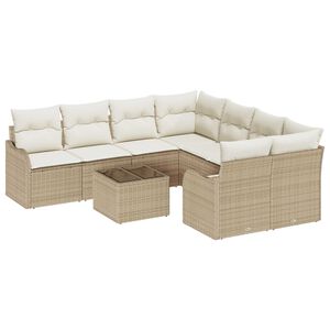 vidaXL Tuin Sofa Set 9 pcs Beige en Cr&egrave;me Poly Riet en Staal en Glas
