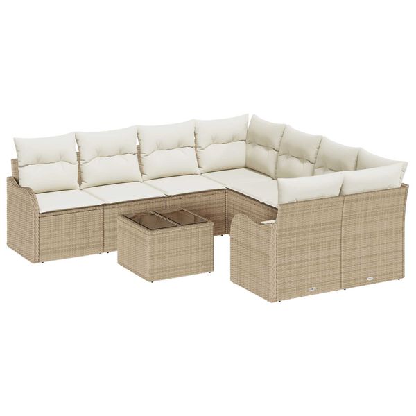 vidaXL Tuin Sofa Set 9 pcs Beige en Cr&egrave;me Poly Riet en Staal en Glas