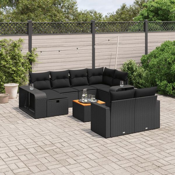 vidaXL 11-delige Loungeset met kussens poly rattan zwart