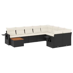 vidaXL 10-delige Loungeset met kussens poly rattan zwart
