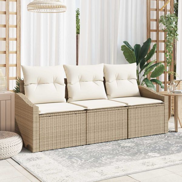vidaXL Bankstel met kussen 3 pcs Beige poly rattan