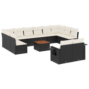 vidaXL 13-delige Loungeset met kussens poly rattan zwart