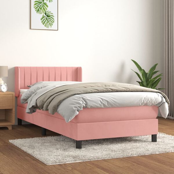 vidaXL Boxspring met matras fluweel roze 90x200 cm