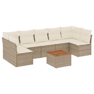 vidaXL 8-delige Loungeset met kussens poly rattan beige