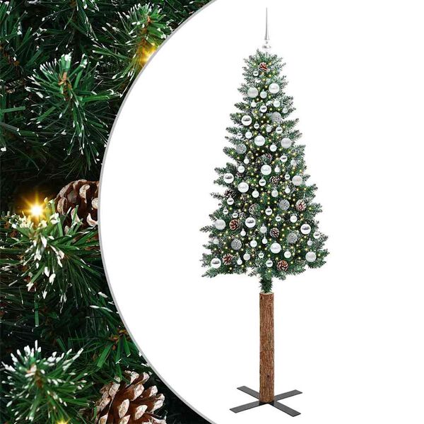 vidaXL Slanke Kerstboom Groen 210 cm PVC en massief dennenhout