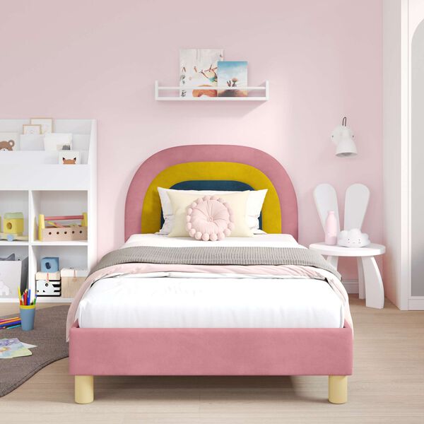 vidaXL Bedframe voor kinderen met hoofdbord Roze 90 x 190 cm Fluweel