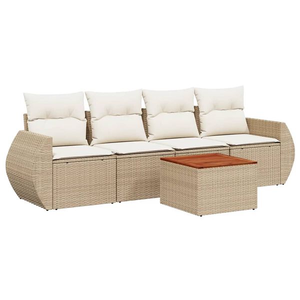 vidaXL 5-delige Loungeset met kussens poly rattan beige