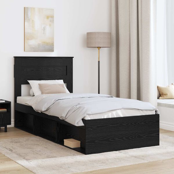 vidaXL Bedframe met hoofdeinde Zwart 90 x 190 cm Massief grenenhout