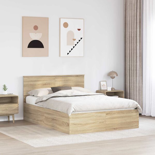 vidaXL Bedframe met hoofdeinde Sonoma Eiken 150 x 200 cm Bewerkt hout