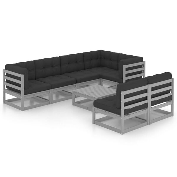vidaXL 8-delige Loungeset met kussens massief grenenhout
