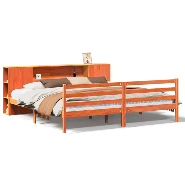 vidaXL Bed met boekenkast zonder matras grenenhout wasbruin 200x200 cm