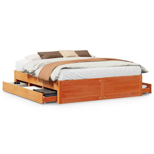 vidaXL Bedframe zonder matras met lades grenenhout wasbruin 180x200 cm