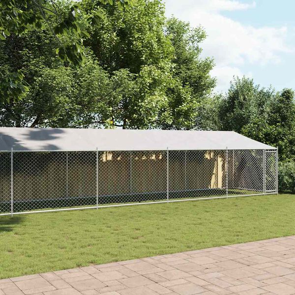 vidaXL Hondenhok met dak en deur 10x2x2 m gegalvaniseerd staal grijs