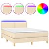 vidaXL Boxspring met matras en LED stof cr&egrave;mekleurig 140x190 cm