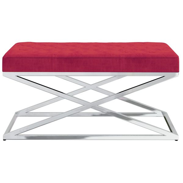 vidaXL Bankje fluweel en roestvrij staal wijnrood