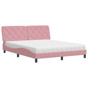 vidaXL Bed met matras fluweel roze 160x200 cm