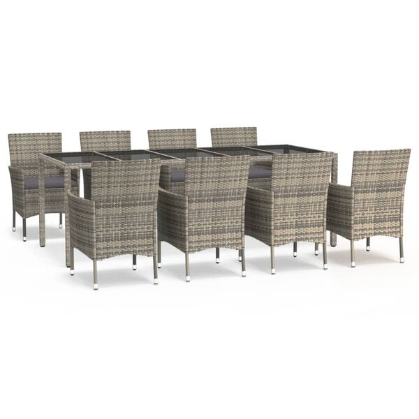 vidaXL 9-delige Tuinset met kussens poly rattan grijs