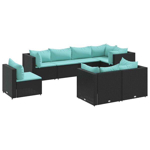 vidaXL 8-delige Loungeset met kussens poly rattan zwart