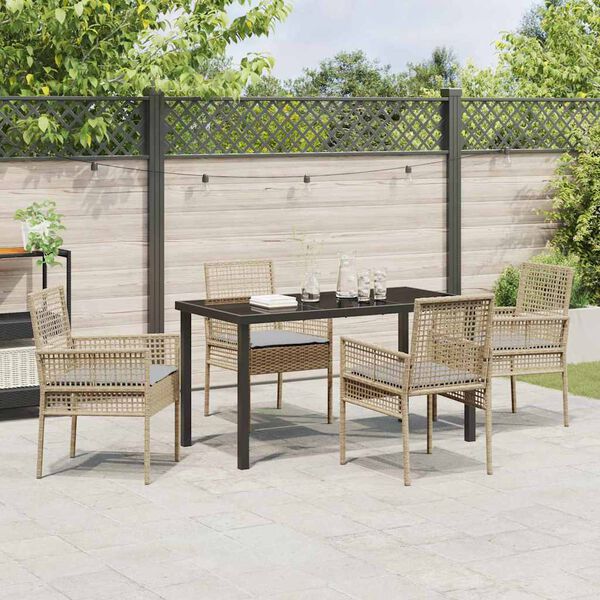 vidaXL Tuin eettafelset met kussen 5 pcs Beige poly rattan