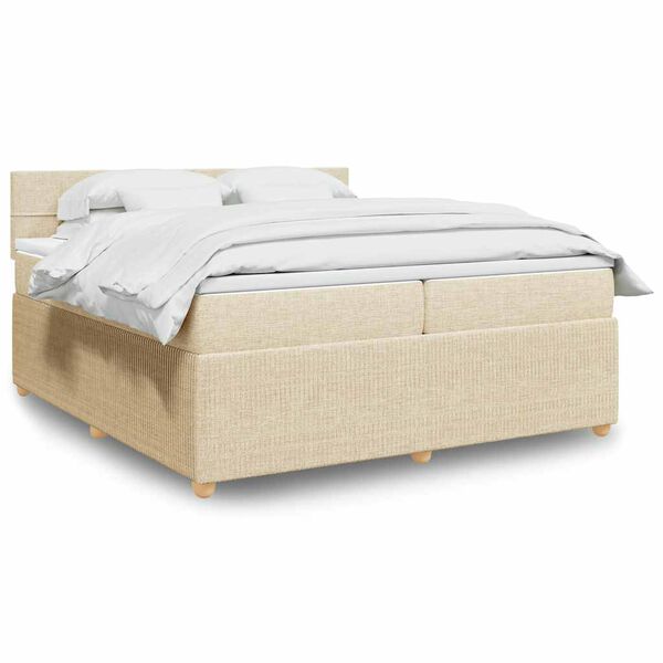 vidaXL Boxspring met matras stof cr&egrave;mekleurig 200x200 cm