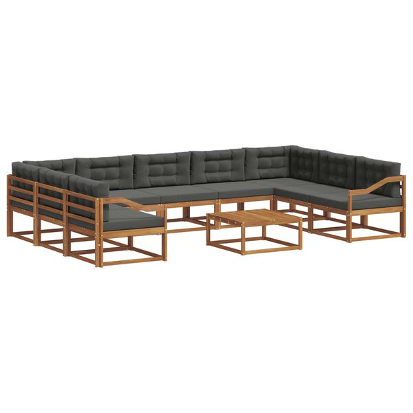 vidaXL Buiten bankenset met kussen 10 pcs Natuurlijk en Antraciet