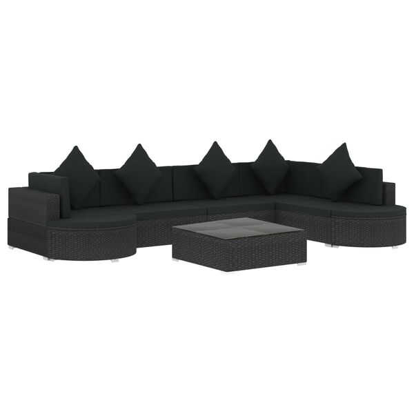 vidaXL 8-delige Loungeset met kussens poly rattan zwart