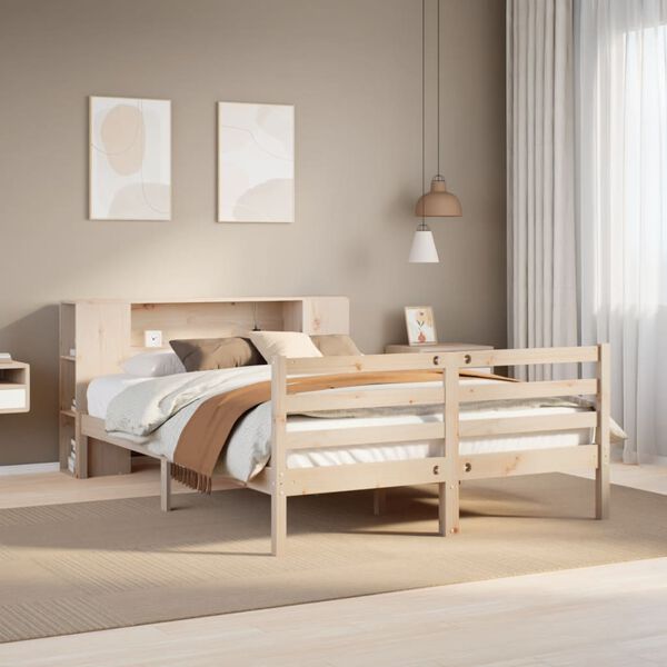 vidaXL Bed met boekenkast zonder matras massief grenenhout 160x200 cm