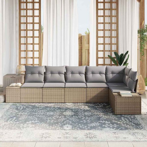 vidaXL Tuin Sofa Set met kussen 6 pcs Beige en Grijs poly rattan