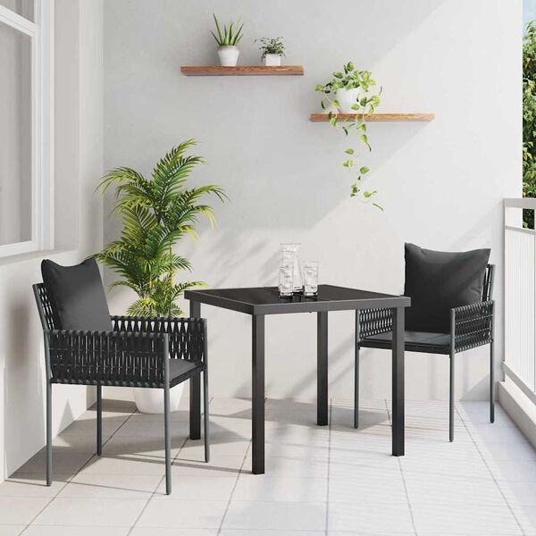 vidaXL Tuin eettafelset 3 pcs Zwart en Grijs PE Rattan