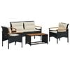 vidaXL 4-delige Loungeset met kussens poly rattan zwart