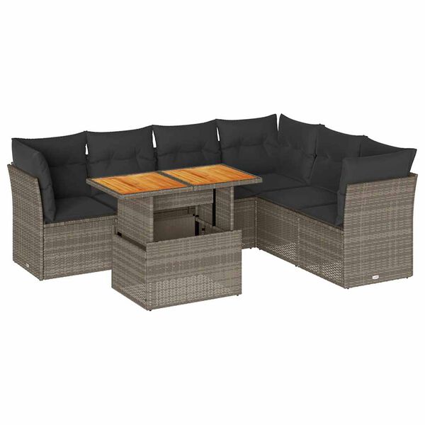 vidaXL 7-delige Loungeset met kussens poly rattan grijs