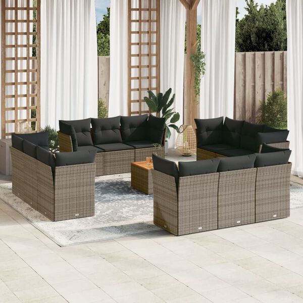 vidaXL 13-delige Loungeset met kussens poly rattan grijs