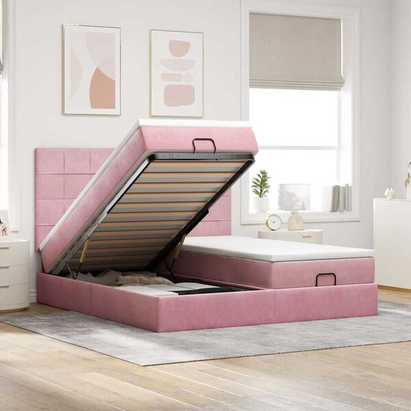 vidaXL Ottoman bed met matrassen en LED's 180x200cm fluweel roze