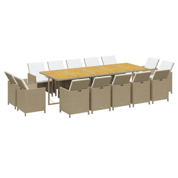 vidaXL 15-delige Tuinset met kussens poly rattan beige