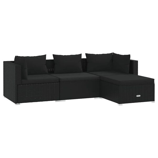 vidaXL 4-delige Loungeset met kussens poly rattan zwart